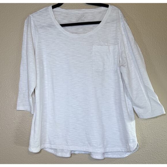 Chico's The Ultimate Tee Size 2/Large White Slub 3/4 Sleeve Pocket Coastal - Picture 1 of 6